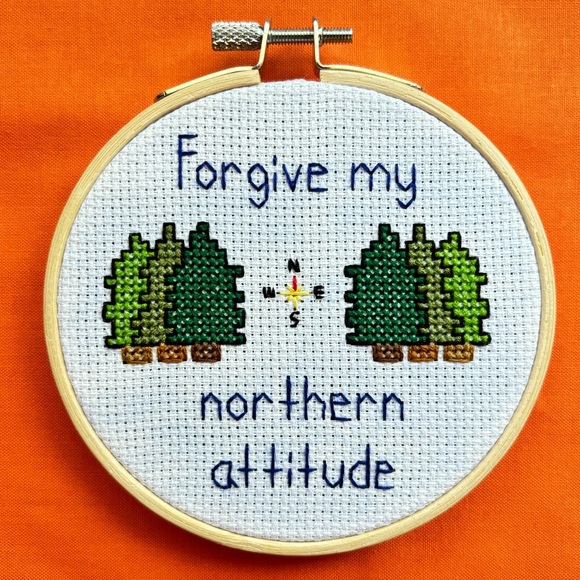 Noah Kahan “Northern Attitude” Lyrics 4-Inch Wooden-Framed Cross Stitch - Picture 4 of 6